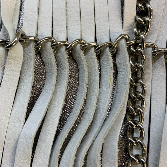 B. Makowsky Alexis Pebble Leather Hobo with Chain & Fringe - white - Picture 6 of 16